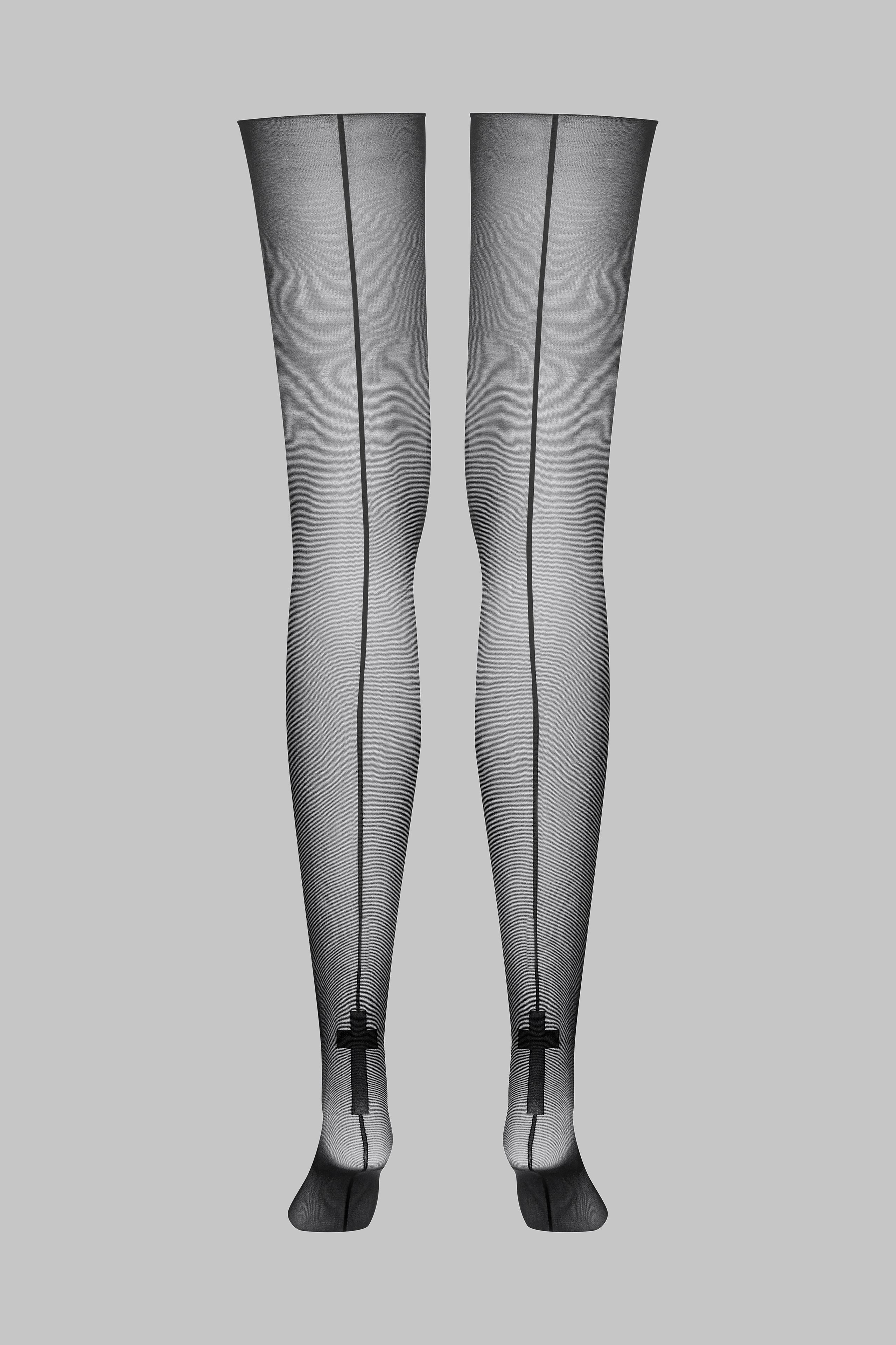 Cut and curled back seamed stockings with cross 20D - LEGWEAR