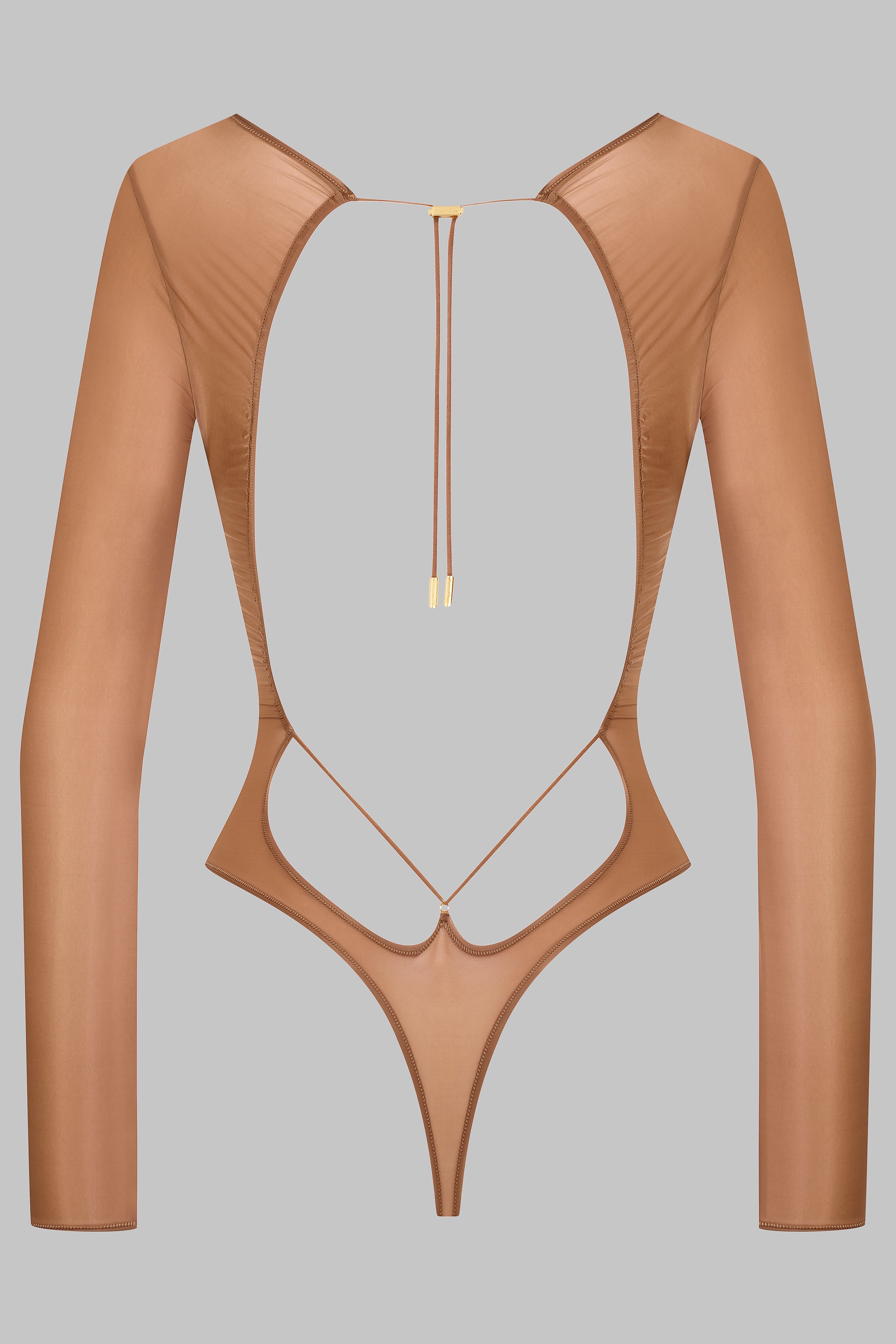 Open Back Long Sleeve Thong Bodysuit - French Kiss Light