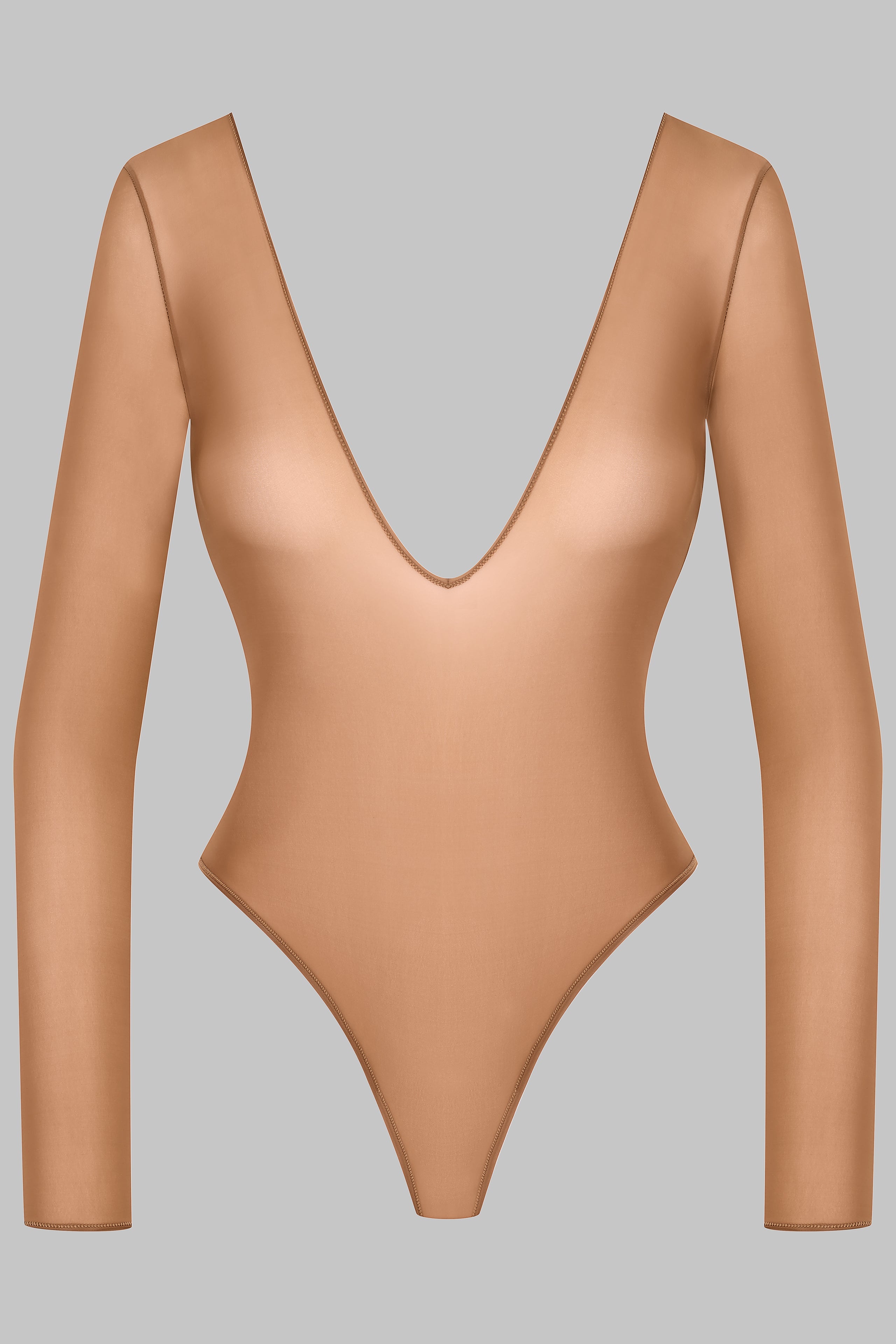 Open Back Long Sleeve Thong Bodysuit - French Kiss Light