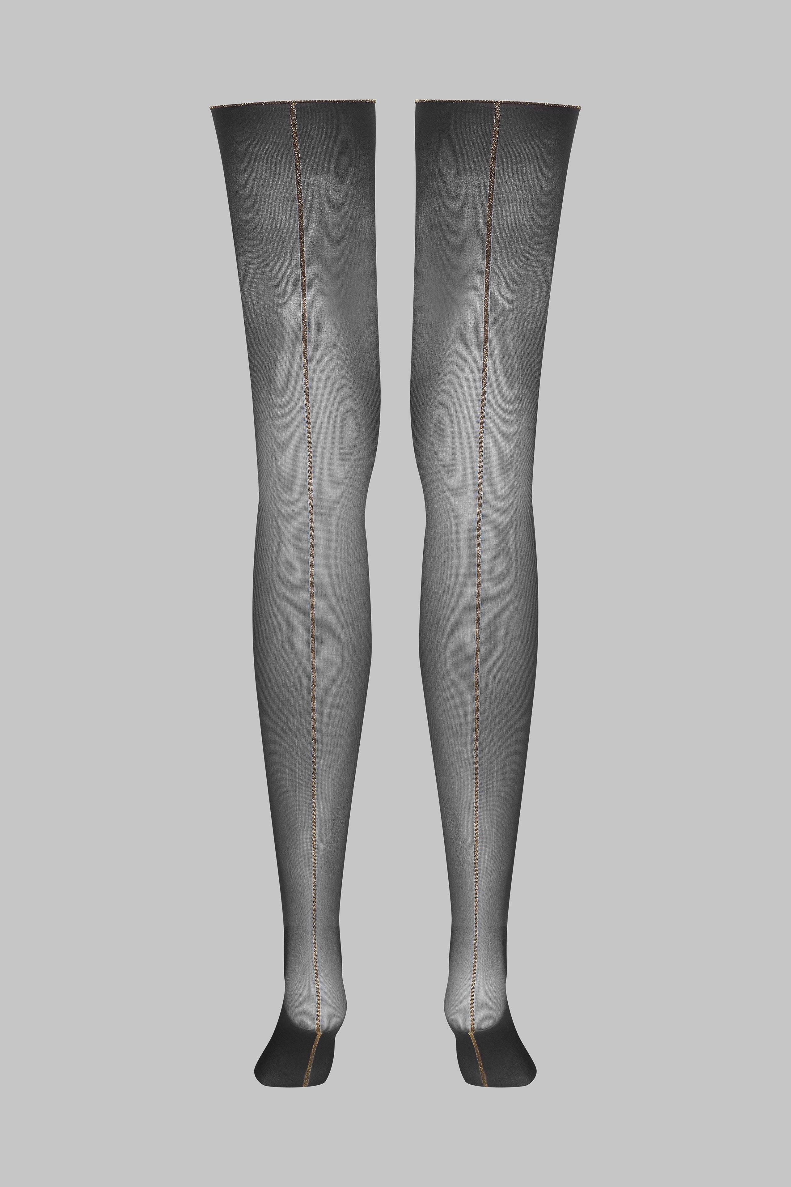 Cut and curled lurex back seamed stockings 20D - Black/Gold - LEGWEAR