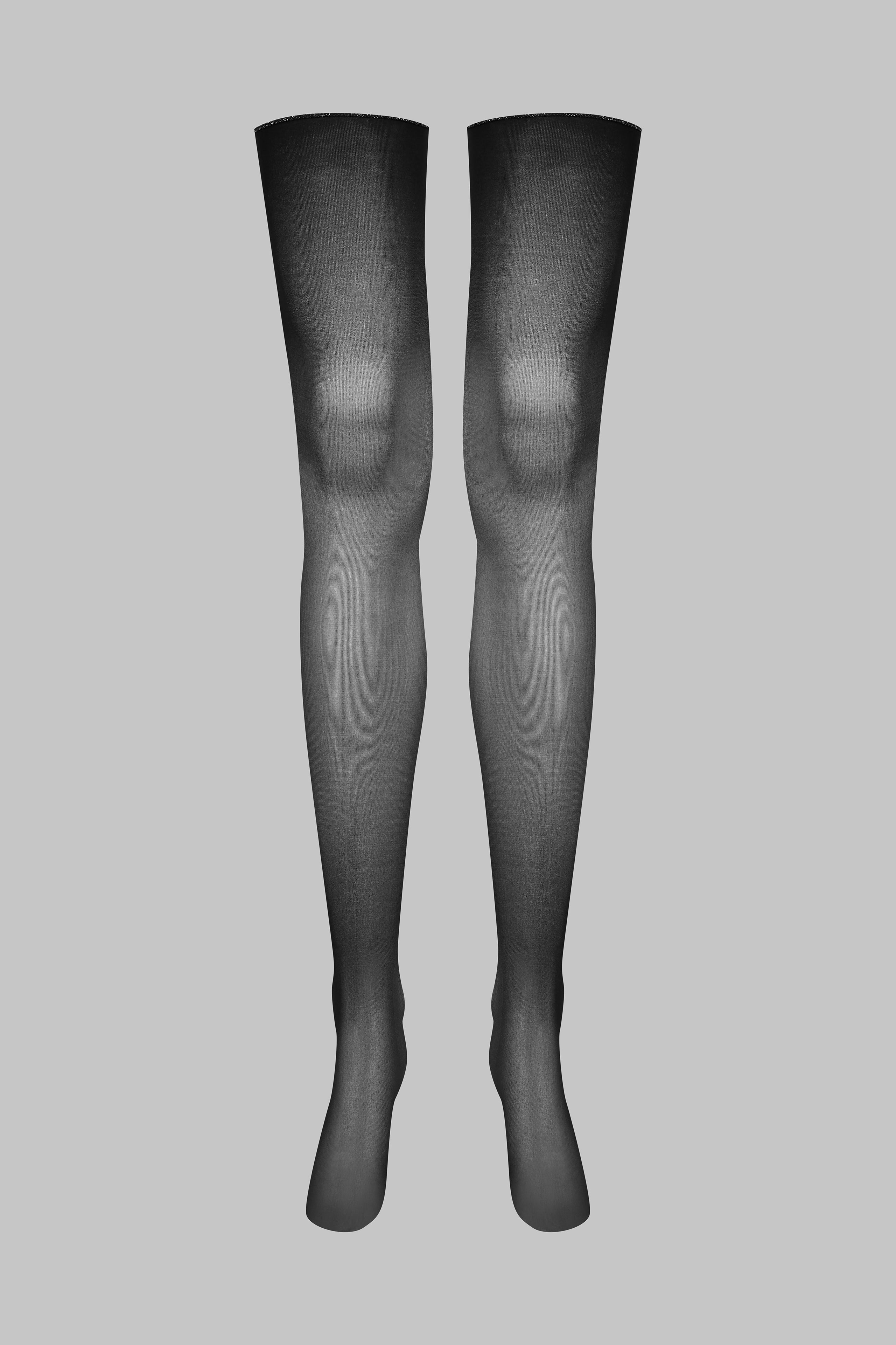 Cut and curled lurex back seamed stockings 20D - Black/Silver - LEGWEAR
