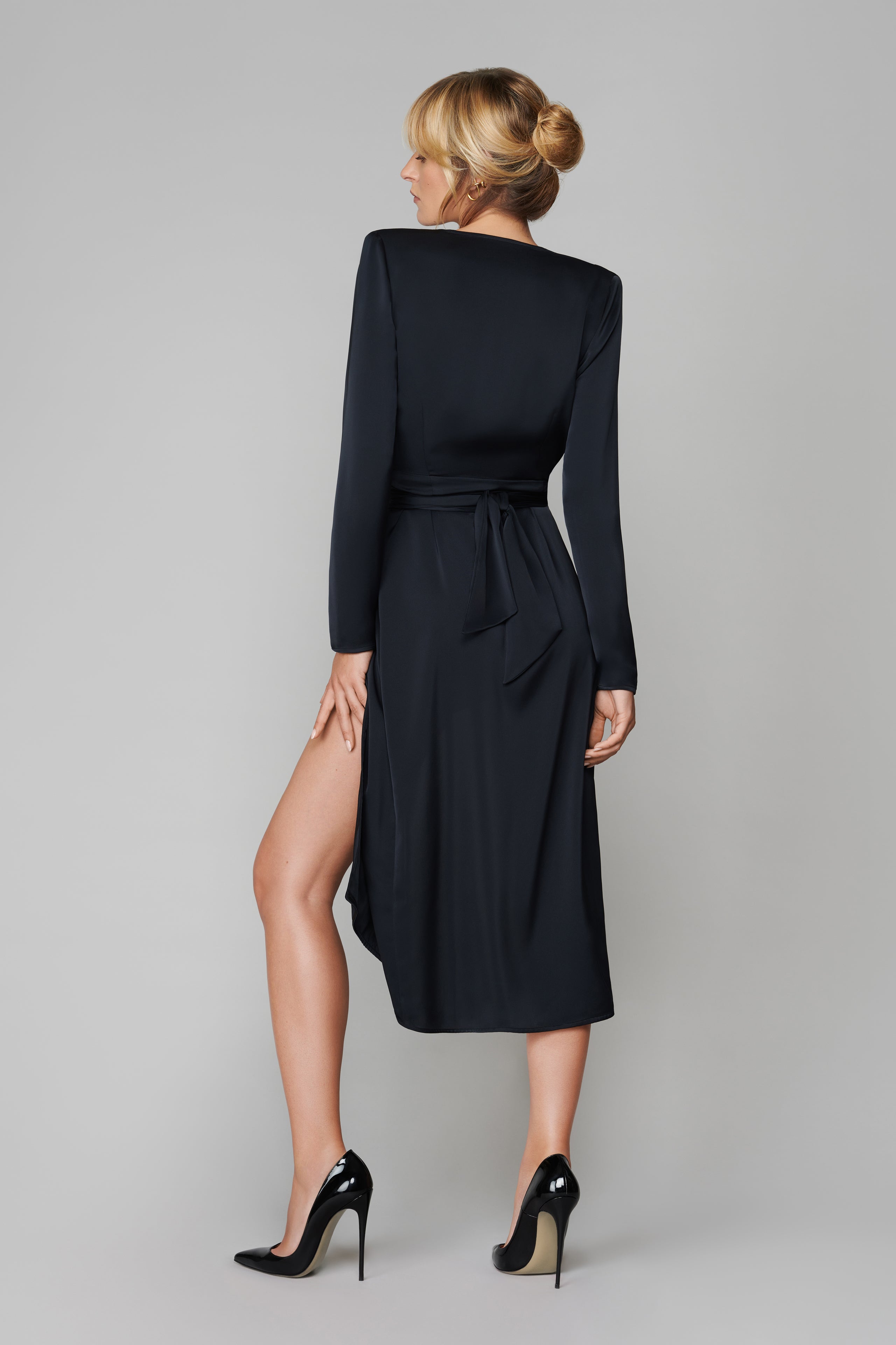 026 - Satin midi wrap dress