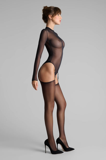 Cut and curled lurex back seamed stockings 20D - Black/Gold - LEGWEAR