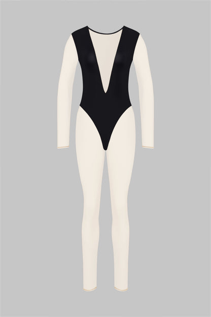 V-Neck Long Sleeve Catsuit - Pure Tentation