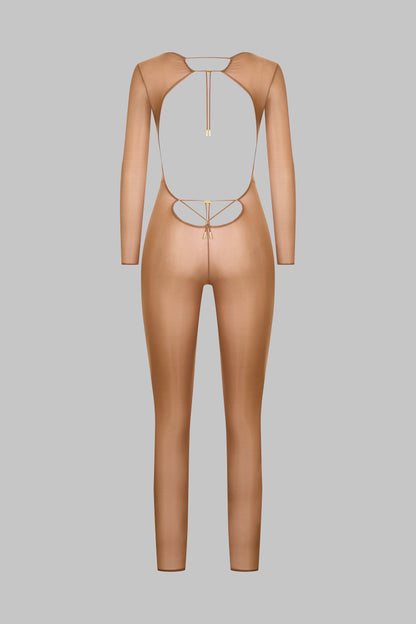 Open Back Long Sleeve Catsuit - French Kiss Light