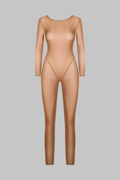 Open Back Long Sleeve Catsuit - French Kiss Light