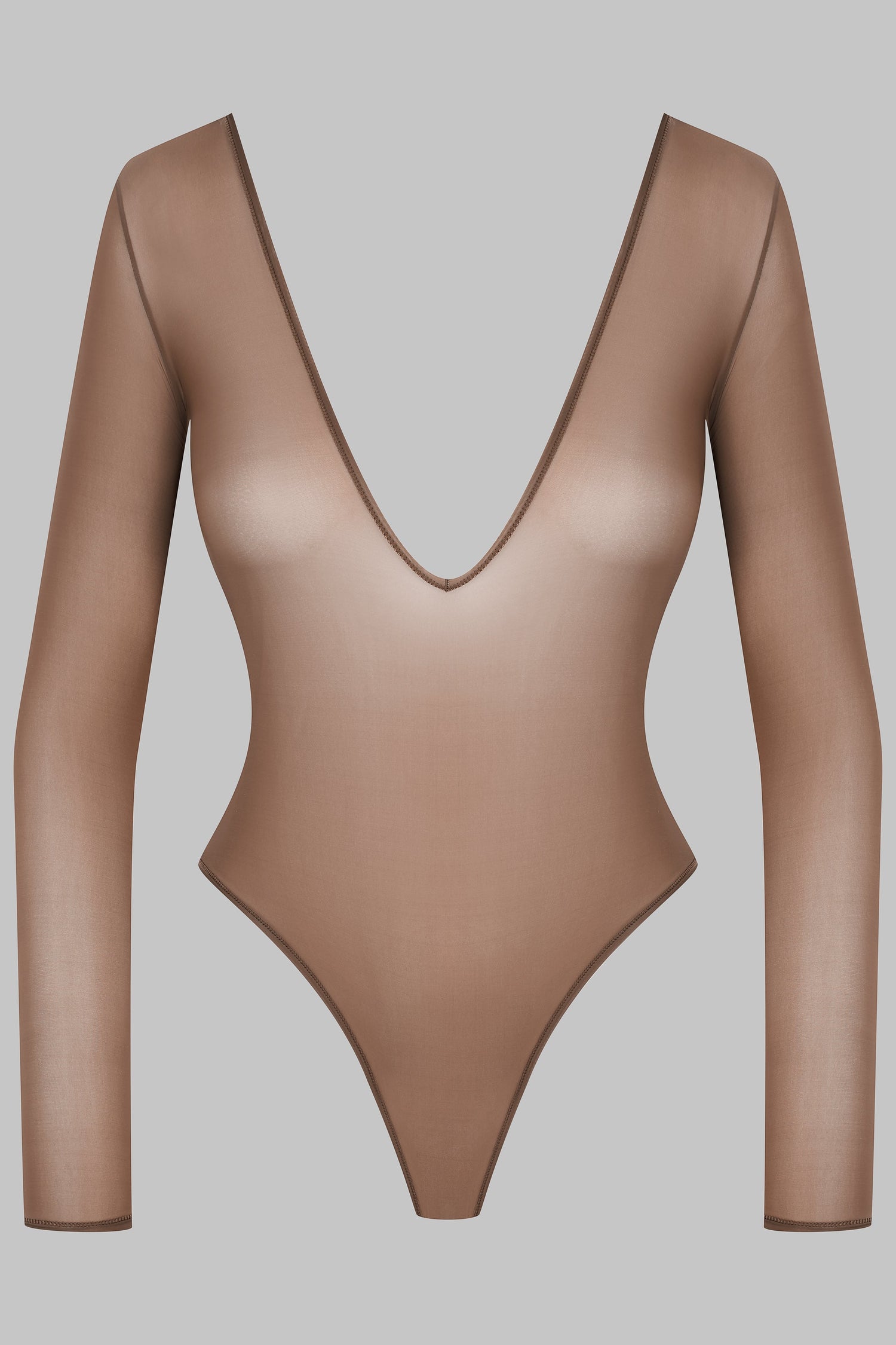 Open Back Long Sleeve Thong Bodysuit - French Kiss Light