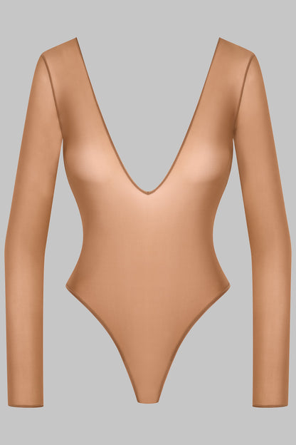 Open Back Long Sleeve Thong Bodysuit - French Kiss Light