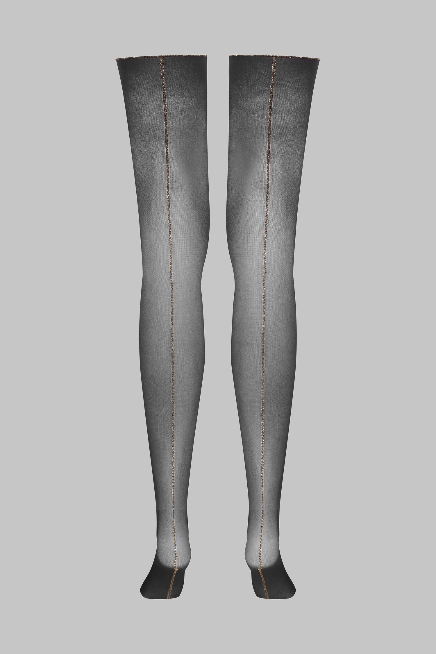 Cut and curled lurex back seamed stockings 20D - Black/Gold - LEGWEAR