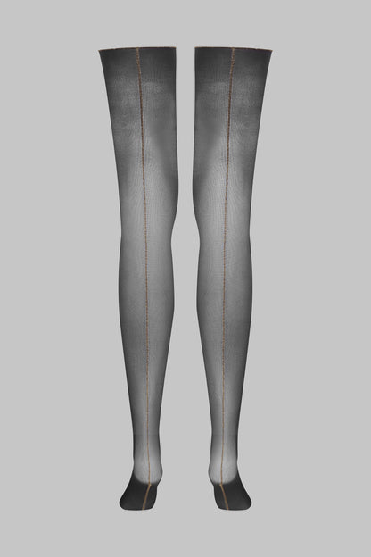 Cut and curled lurex back seamed stockings 20D - Black/Gold - LEGWEAR
