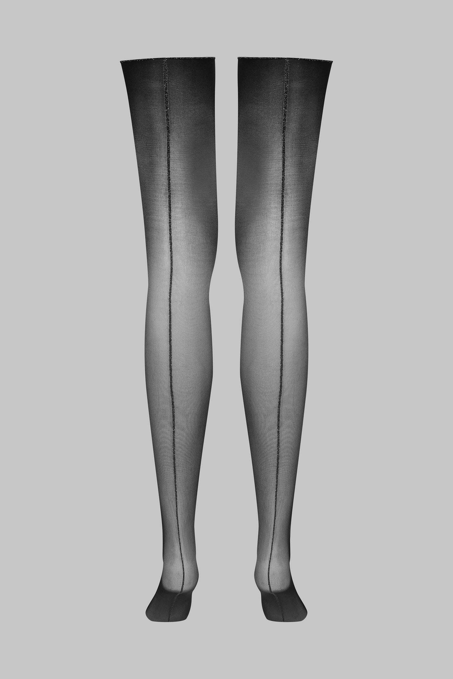 Cut and curled lurex back seamed stockings 20D - Black/Silver - LEGWEAR