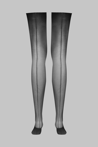 Cut and curled lurex back seamed stockings 20D - Black/Silver - LEGWEAR