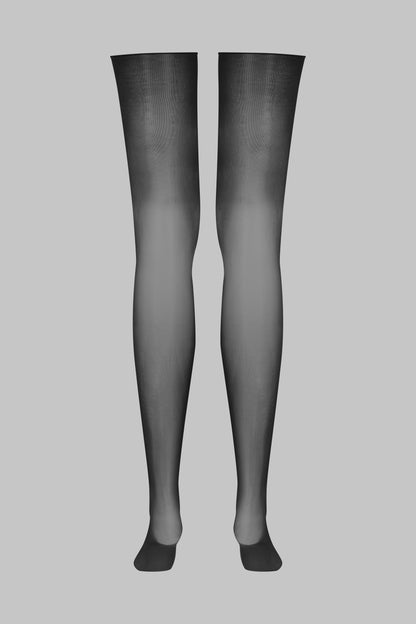 Glossy cut and curled stockings 20D - Black - LEGWEAR