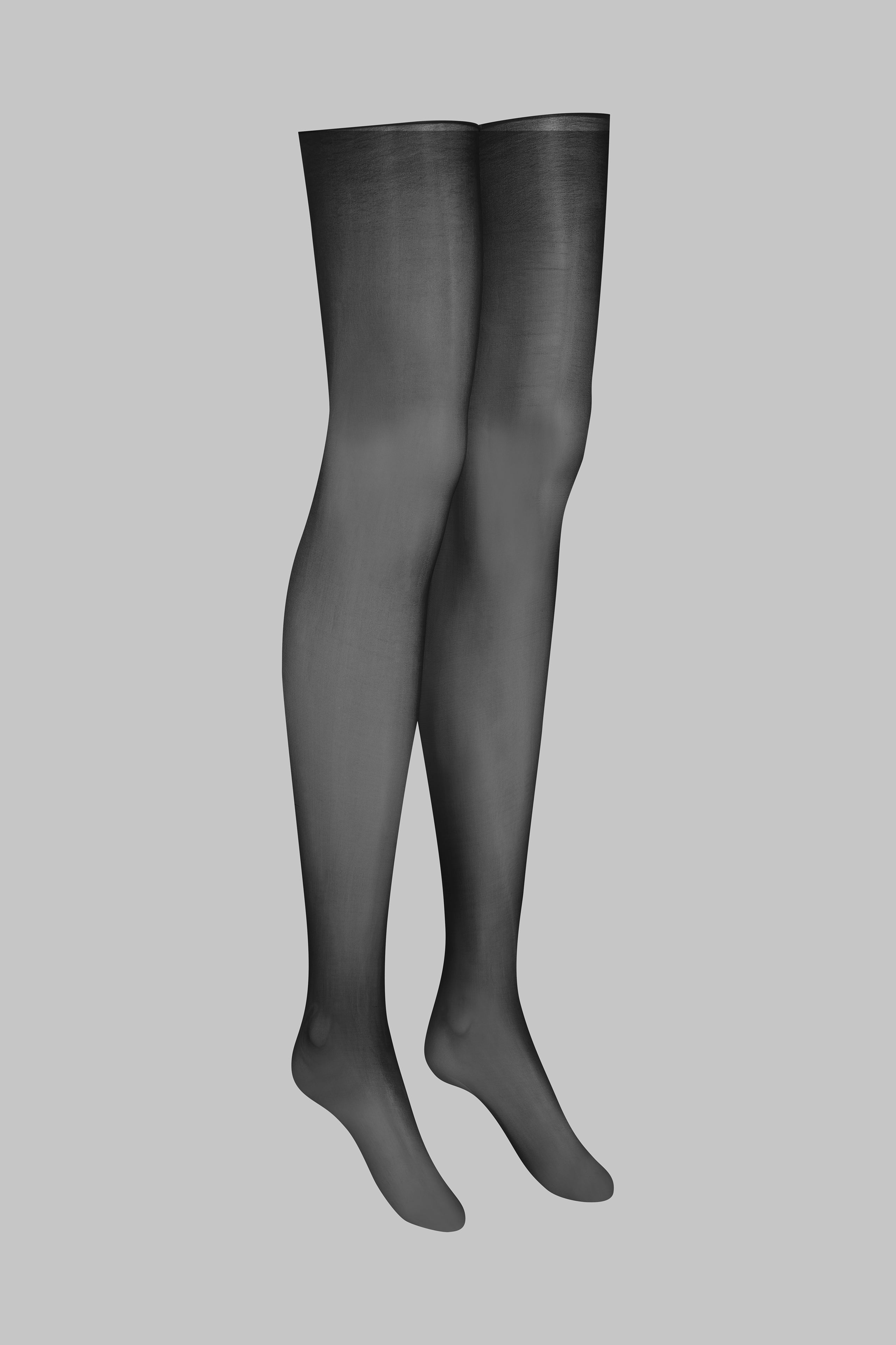 Glossy cut and curled stockings 20D - Black - Les Coquetteries