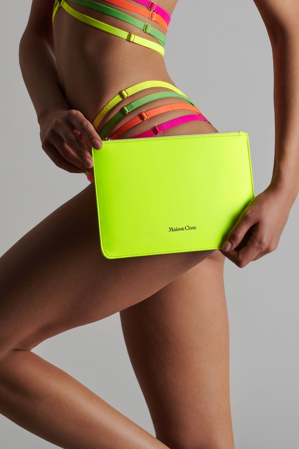 Leather pouch - Neon Yellow