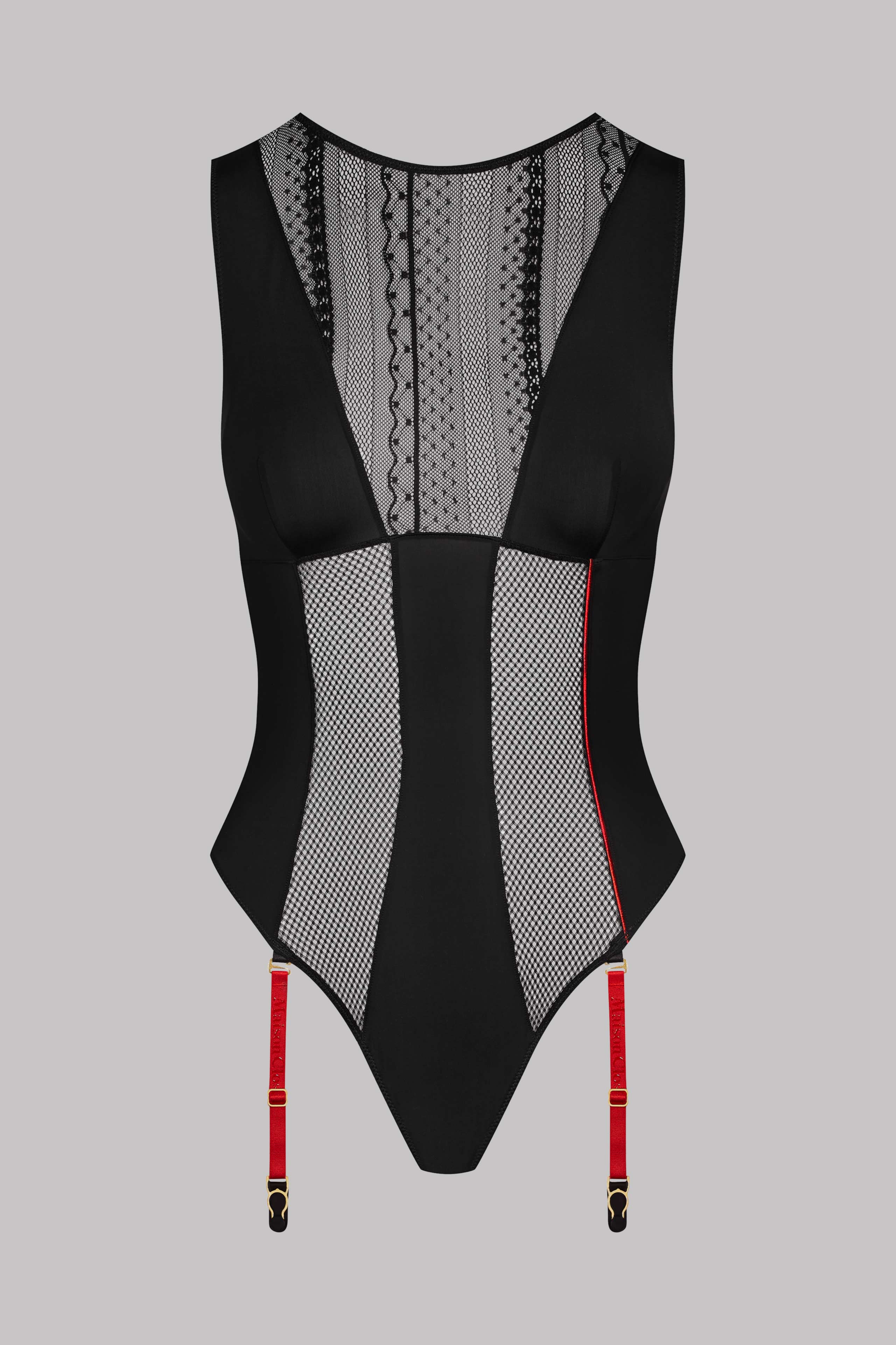 Bodysuit with suspenders - Sacré Cœur - Black
