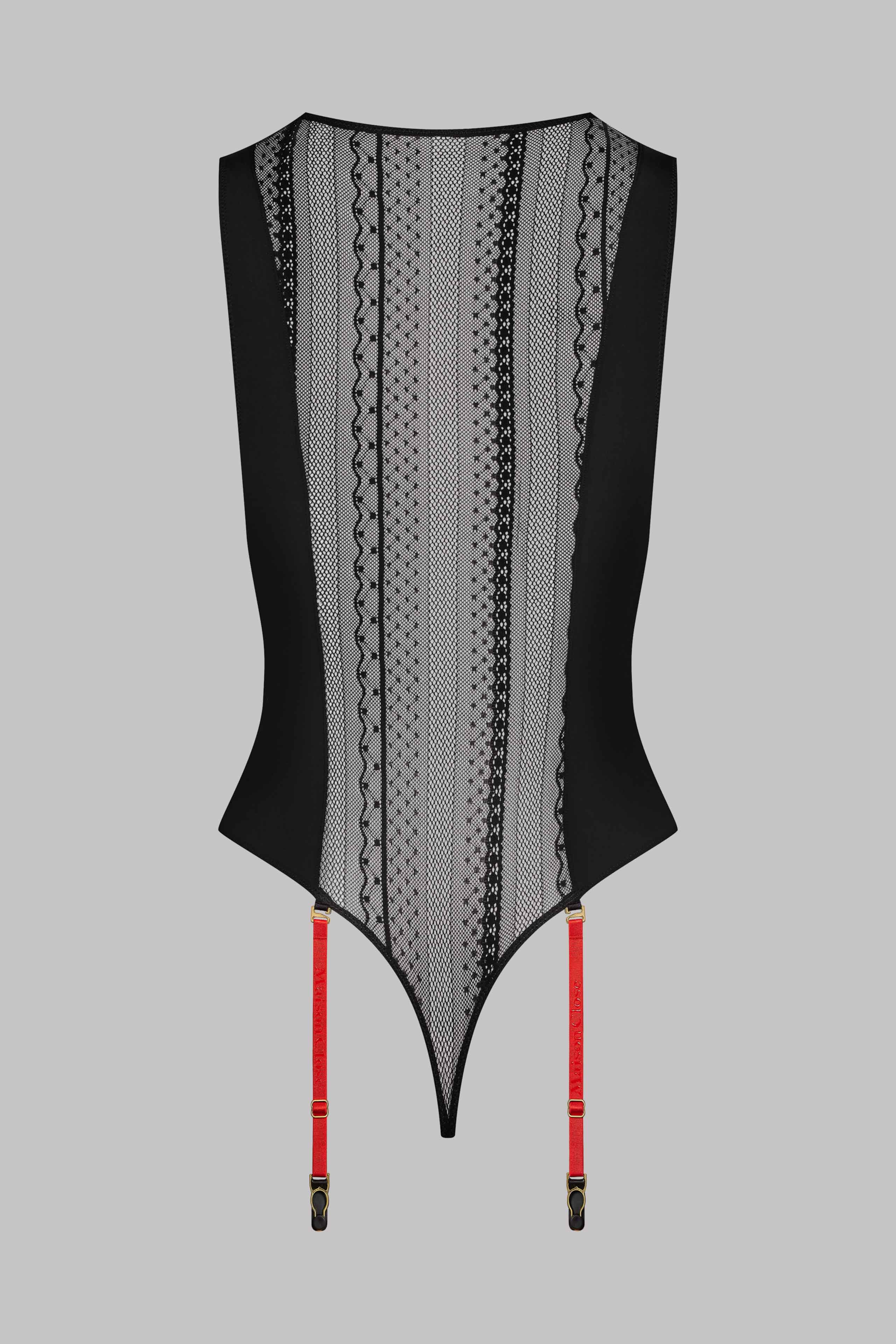 Bodysuit with suspenders - Sacré Cœur - Black